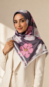Foulard carré coton Perle – Floral pastel sur fond gris 110x110 Lefoulardcarré