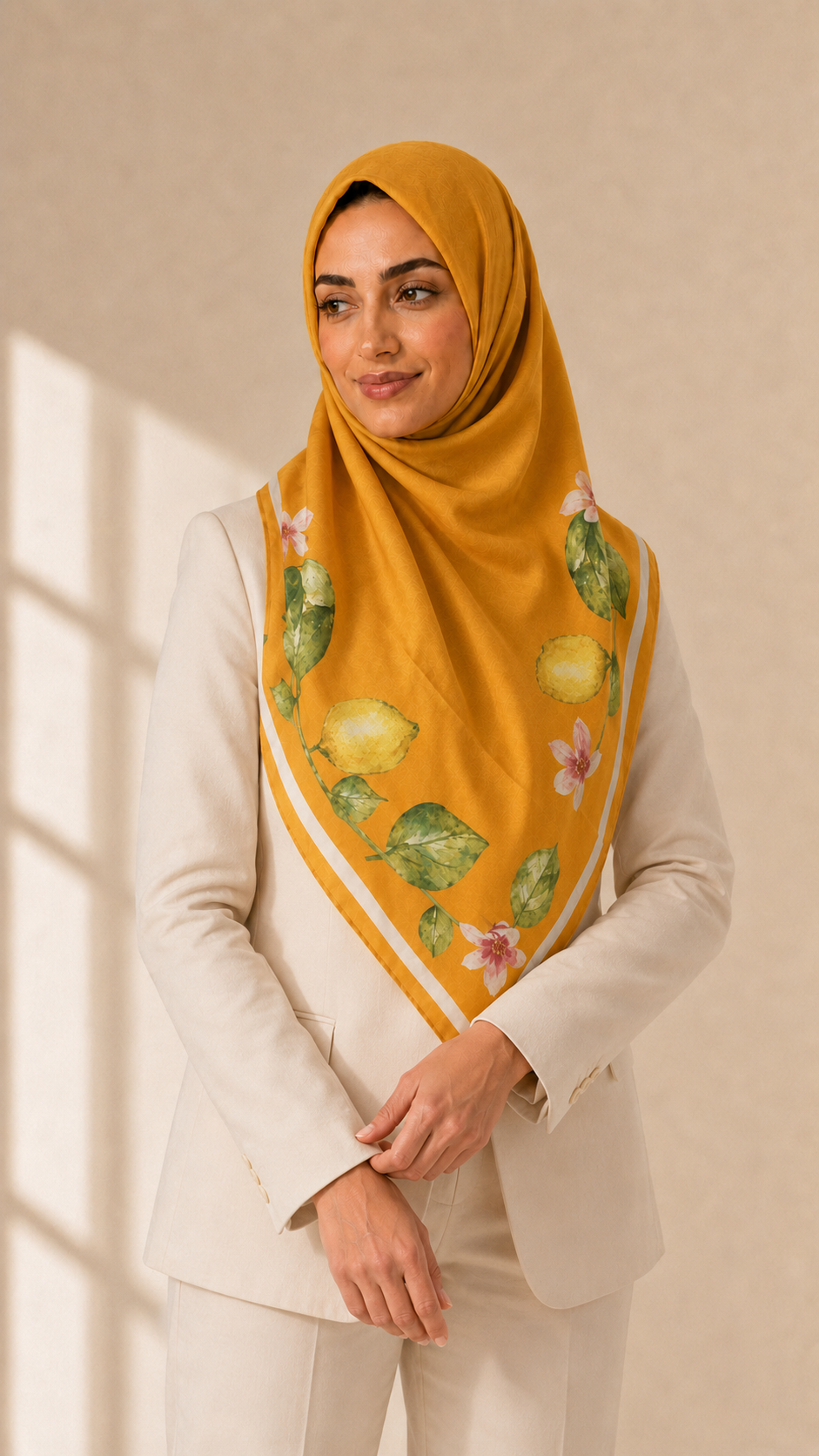 Foulard carré coton Zest – Jaune citron & feuillage 110x110 Lefoulardcarré