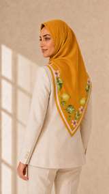 Foulard carré coton Zest – Jaune citron & feuillage 110x110 Lefoulardcarré