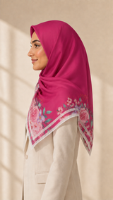 Foulard carré coton Pétale – Motif floral rose 110x110 Lefoulardcarré