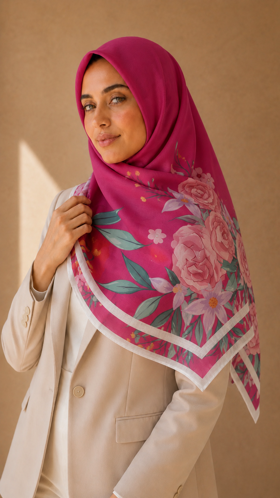 Foulard carré coton Pétale – Motif floral rose 110x110 Lefoulardcarré