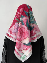 Foulard carré coton Pétale – Motif floral rose 110x110 Lefoulardcarré