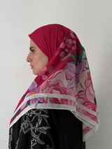 Foulard carré coton Pétale – Motif floral rose 110x110 Lefoulardcarré