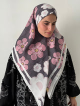 Foulard carré coton Perle – Floral pastel sur fond gris 110x110 Lefoulardcarré