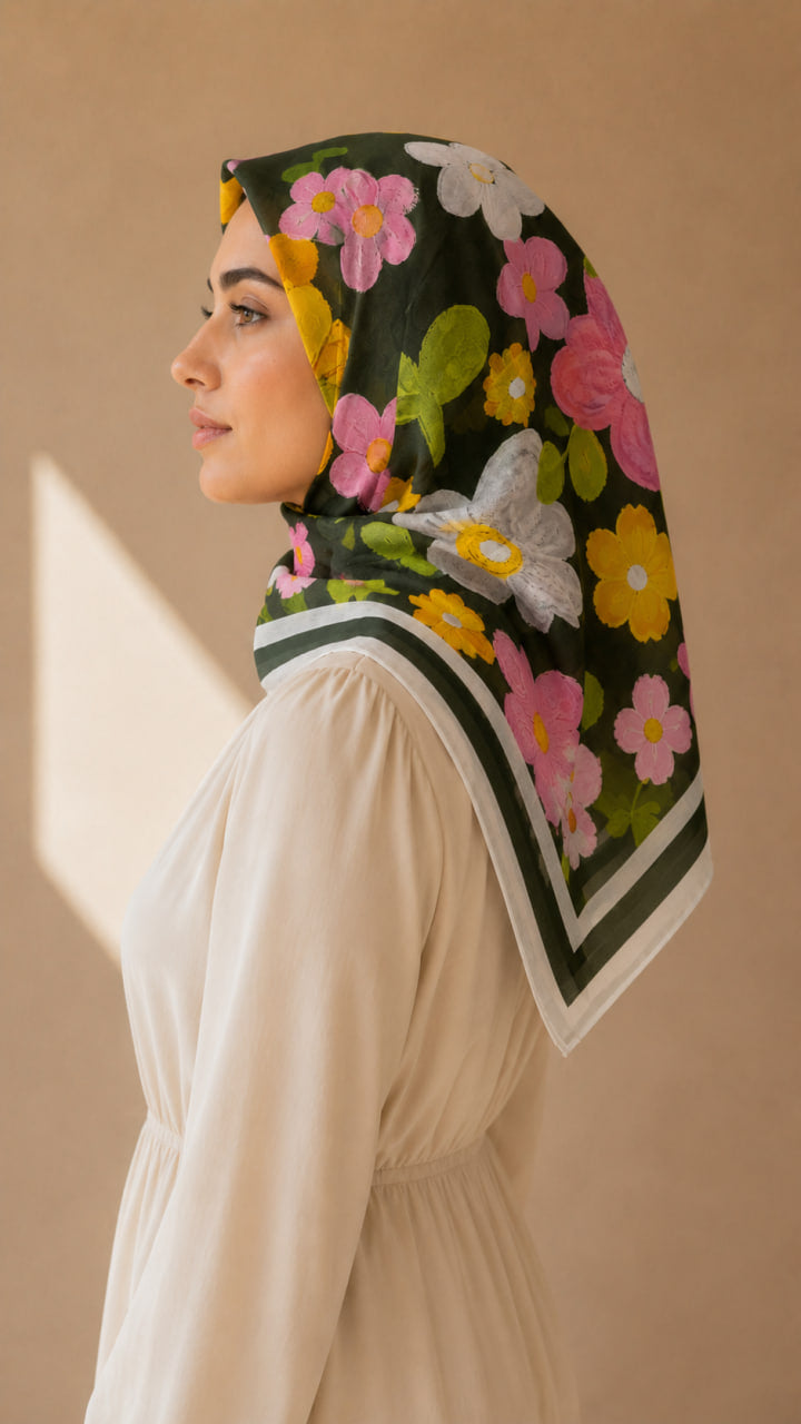 Foulard carré coton Chérie – Motif floral multicolore 110x110 Lefoulardcarré
